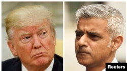 Foto Presiden AS Donald Trump (kiri) dan Walikota London, Sadiq Khan.