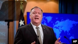 Secretary of State Mike Pompeo speaks during a news conference at the State Department in Washington, Wednesday, Sept. 2, 2020. (Nicholas Kamm/Pool via AP)