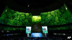 Secretary-General Antonio Guterres addresses the Climate Summit in the United Nations General Assembly at U.N. headquarters in New York.