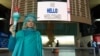 Lindley Hanlon, a film professor at CUNY, spent Monday afternoon at JFK International Airport to welcome refugees. "I'm trying to welcome people to our shores, as I've always done for 131 years,” she said, referring to Lady Liberty’s arrival in New York harbor in June of 1885. (Ramon Taylor/VOA)