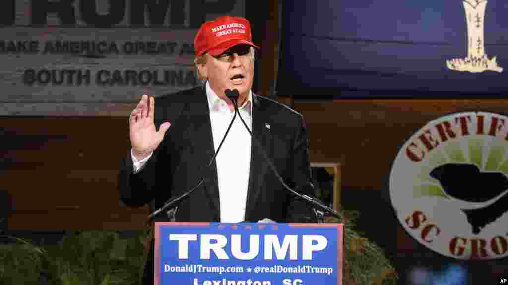 Republican presidential candidate Donald Trump speaks during a campaign stop, Jan. 27, 2016, in Gilbert, S.C.