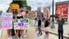 USA, Washington, people gathered in front of the Supreme court after the abolition of the Roe vs Wade verdict 