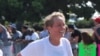 Clearity Foundation founder Laura Shawver finishes a charity run for molecular profiling of ovarian cancer patients.