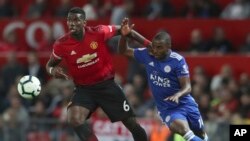 Paul Pogba lors du match de foot entre Manchester United et Leicester City à Old Trafford, le 10 août 2018.