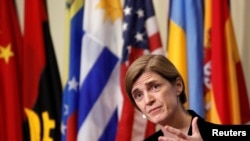 U.S. Ambassador to the U.N. Samantha Power addresses the media following a Security Council vote aimed at ensuring that U.N. officials could monitor evacuations from the Syrian city of Aleppo, Dec. 19, 2016.