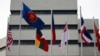 FILE - Flags are seen outside the Association of Southeast Asian Nations (ASEAN) secretariat building, ahead of the ASEAN leaders' meeting in Jakarta, Indonesia, April 23, 2021. REUTERS/Willy Kurniawan