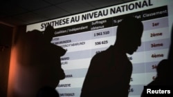 A powerpoint presentation shows the preliminary results of Burundi's presidential election as they are being presented by the National Electoral committee in Bujumbura, Burundi, July 24, 2015.