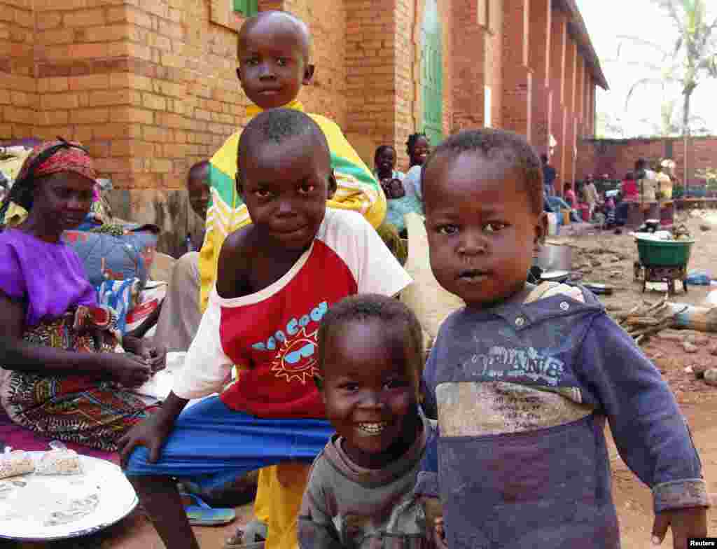 Internally displaced children escaping the violence pose at Saint Paul's Church, Bangui, Central African Republic, Dec. 17, 2013. 