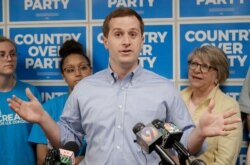 Dan McCready, the Democratic candidate in the North Carolina 9th Congressional District race, speaks at a news conference in Charlotte, N.C., May 15, 2019.