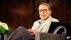  U.S. Supreme Court Justice Ruth Bader Ginsburg sits onstage as the third speaker of the David Berg Distinguished Speakers Series, during an event organized by the Museum of the City of New York, Dec. 15, 2018. 