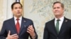 US Secretary of State Marco Rubio (L) and US National Security Advisor Mike Waltz (R) speak with the media following meetings with a Ukrainian delegation in Jeddah, Saudi Arabia, March 11, 2025.