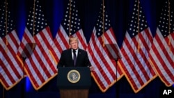 President Donald Trump lays out a national security strategy in Washington, Dec. 18, 2017. 