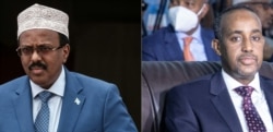 Kombinasi file gambar yang dibuat pada 7 September 2021 ini menunjukkan Presiden Somalia Mohamed Abdullahi Mohamed (kiri), umumnya dikenal sebagai Farmajo, dan Perdana Menteri Somalia Mohamed Hussein Roble (kanan). (Foto: AFP)