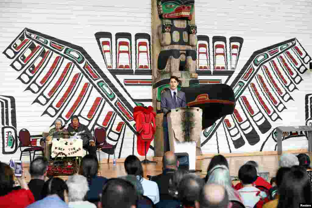 Canada's Prime Minister Justin Trudeau speaks during the closing ceremony of the National Inquiry into Missing and Murdered Indigenous Women and Girls in Gatineau, Quebec, June 3, 2019.