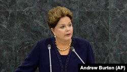 Presidente do Brasil Dilma Rousseff discursa durante o debate geral da 68ª sessão da Assembleia Geral das Nações Unidas.
