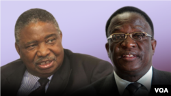 Former Zimbabwe Vice President Phelekezela Mphoko (L) and President Emmerson Mnangagwa (R). (Collage by Ntungamili NKomo)
