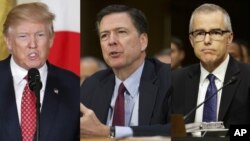 왼쪽부터 도널드 트럼프 대통령과 제임스 코미 전 연방수사국(FBI) 국장, 제임스 매케이브 국장 직무대행.
