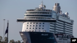The Mein Schiff 6 cruise ship is docked at Piraeus port, near Athens, Sept. 29, 2020.