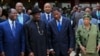 FILE - Ivory Coast's President Alassane Ouattara (L), Nigeria's President Goodluck Jonathan (2nd L), Benin's President Thomas Yayi Boni and Liberia President Ellen Johnson Sirleaf (R) are pictured at the 43rd Economic Community of West African States (ECOWAS).