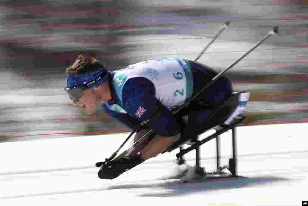 Scott Meenagh of Great Britain competes in the Biathlon Sitting Men's 12.5km event at the Alpensia Biathlon Centre for the 2018 Winter Paralympics held in Pyeongchang, South Korea.