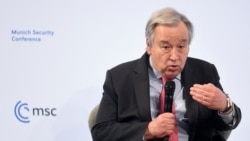 El Secretario General de las Naciones Unidas, Antonio Guterres, habla durante la Conferencia anual de Seguridad de Munich, en Munich, Alemania, el 18 de febrero de 2022.
