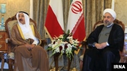 دیدار حسن روحانی رئیس جمهوری ایران (راست) و شیخ صباح امیر کویت در تهران - ۱۱ خرداد ۱۳۹۳