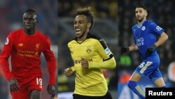 L'Algérien Riyad Mahrez (Leicester), le Sénégalais Sadio Mane (Liverpool) et le gabonais Pierre-Emerick Aubameyang (Dortmund).