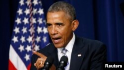 Le président américain, Barack Obama au cours d'une adresse lors du sommet sommet pour "contrer la violence extrémiste" à la Maison Blanche, à Washington, le 18 février 2016.