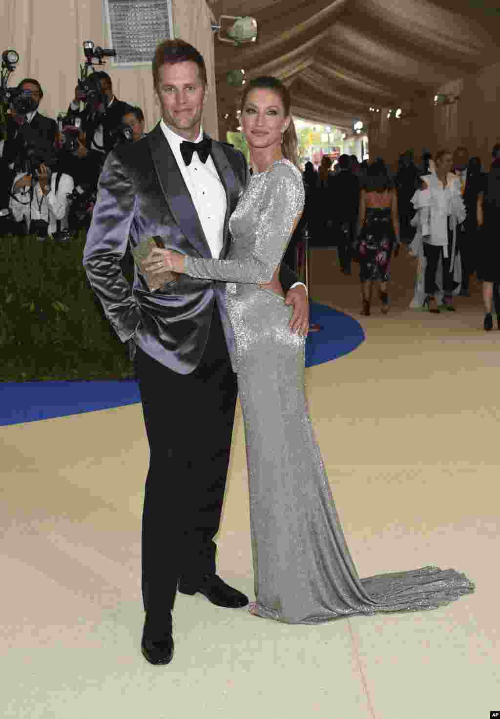 Tom Brady, left, and Gisele Bundchen attend The Metropolitan Museum of Art's Costume Institute benefit gala celebrating the opening of the Rei Kawakubo/Comme des Garçons: Art of the In-Between exhibition on May 1, 2017, in New York.