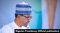 Muhammadu Buhari lors d'un meeting à Abuja, le 9 avril 2018