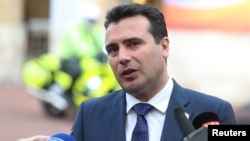 Perdana Menteri Macedonia Zoran Zaev berbicara di KTT Balkan Barat di London, Inggris, 10 Juli 2018. 