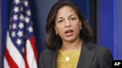 United Nations Ambassador Susan Rice speaks to reporters about North Korea, June 12, 2009, in the White House Pressroom.