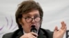 El presidente de Argentina, Javier Milei, durante una conferencia de prensa. 