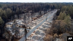 Homes were leveled by the Camp Fire line the Ridgewood Mobile Home Park retirement community in Paradise, Calif., Dec. 3, 2018.