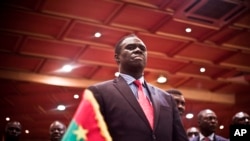 Le président de la transtition Michel Kafando, lors de la cérémonie de reprise des rênes du pouvoir
Ouagadougou, Burkina Faso, 23 septembre 2015.