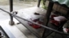 The blood of a terror suspect is seen at the site of a shooting in a rented villa in Sanur on the Indonesian island of Bali, March 19, 2012. 