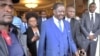 Raila Odinga, center, Kenya's opposition coalition leader, walks out after a press conference in Nairobi at which the coalition has presented proof of alleged fraud in Kenya's August 2017 presidential election in which sitting President Uhuru Kenyatta was declared winner, Jan. 26, 2018. 