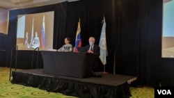 La relatora especial de las Naciones Unidas sobre medidas coercitivas unilaterales y derechos humanos, Alena Douhan, en conferencia de prensa en Caracas, Venezuela, el 12 de febrero de 2021.