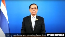 Thai Prime Minister Gen Prayut Chan-o-cha addresses the general debate of the 76th Session of the General Assembly of the UN