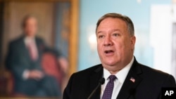 Menteri Luar Negeri AS Mike Pompeo di KAntor Departemen Luar Negeri AS, Washington, DC, 14 Oktober 2020. 
