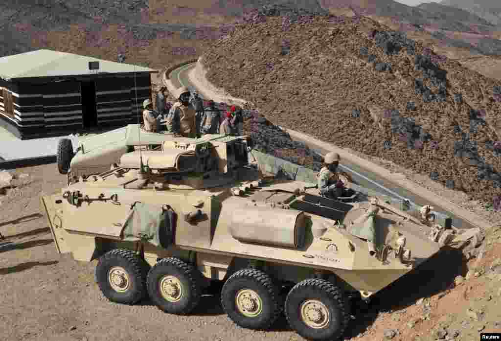 In this photo, the Saudi army is deployed along the Saudi border with Yemen April 21, 2015.