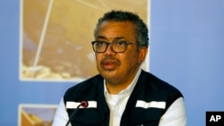 Director General of the World Health Organization, Tedros Adhanom Ghebreyesus, speaks during a press conference, in Beirut, Lebanon, Friday, Sept. 17, 2021. (AP Photo/Bilal Hussein)