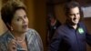 Brazil's President Dilma Rousseff, presidential candidate for re-election, in Rio de Janeiro, Brazil, Oct. 23, 2014. On right, Aecio Neves, presidential candidate with the Brazilian Social Democracy Party, arrives for a press conference in Rio de Janeiro