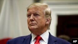 Presiden Donald Trump menghadiri acara penandatanganan perjanjian dagang dengan Jepang di Gedung Putih, Washington, 7 Oktober 2019. 