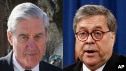 Penyidik khusus Robert Mueller (kiri) dan Jaksa Agung William Barr (Foto: dok).