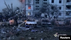 Aftermath of a Russian missile attack in Uman