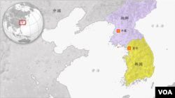 北韓和南韓地理位置。