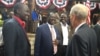 Kenya's opposition leader Raila Odinga speaking to U.S. Ambassador Robert Godec during an election results watch breakfast at the ambassador’s home in Nairobi, Nov. 9, 2016.
