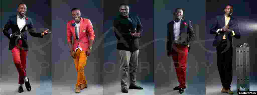 Team members collaborated with a Ghana fashion house, Heal the World, to promote 'Black and Gold,' a celebration of youth empowerment. From left: Flint, Chris, Dennis, Fred and Desmond. (Courtesy Team Tiki)