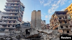 Rubble lies at a site damaged in the aftermath of Israeli strikes on Beirut's southern suburbs, amid the ongoing hostilities between Hezbollah and Israeli forces, Lebanon, Nov. 7, 2024.